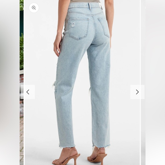 EXPRESS SUPER HIGH WAISTED RIPPED RAW HEM MODERN STRAIGHT JEANS NWT - Picture 4 of 11